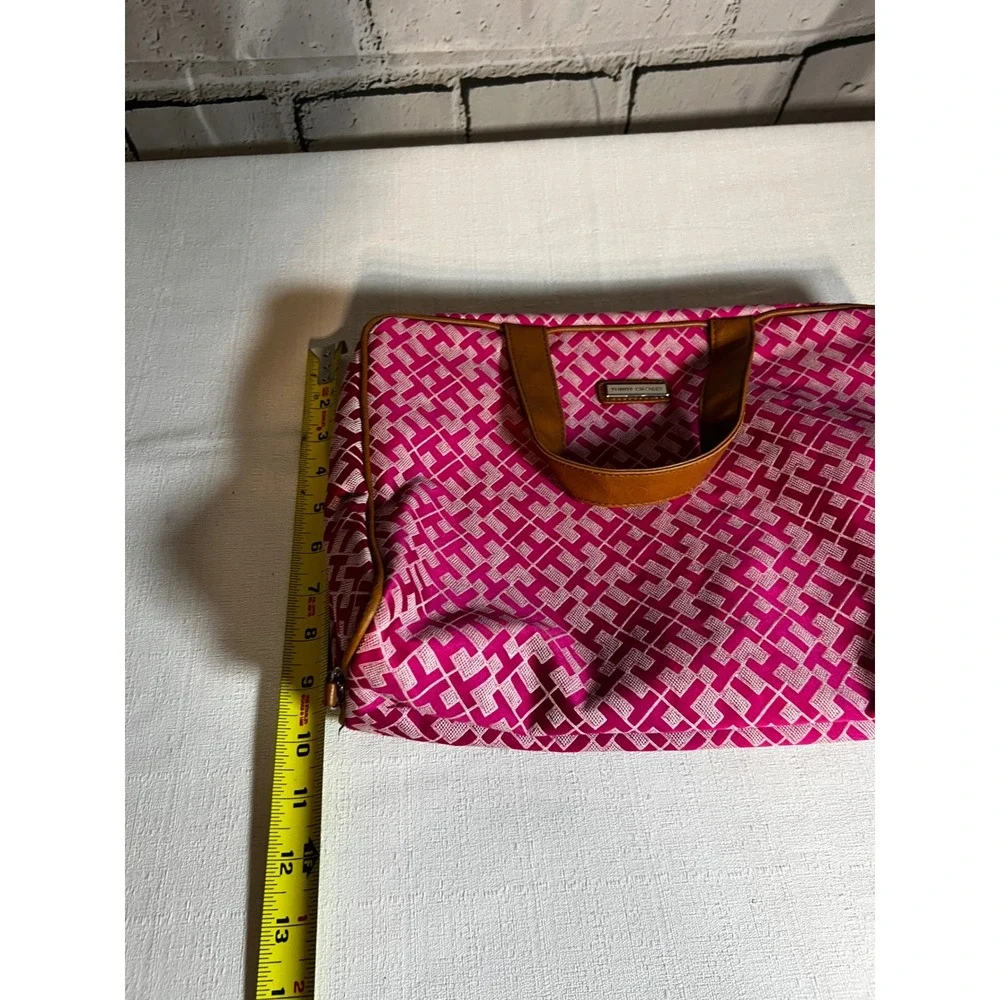 Tommy Hilfiger Pink Monogram Travel Toiletry Bag Makeup Case Organizer Tan Trim